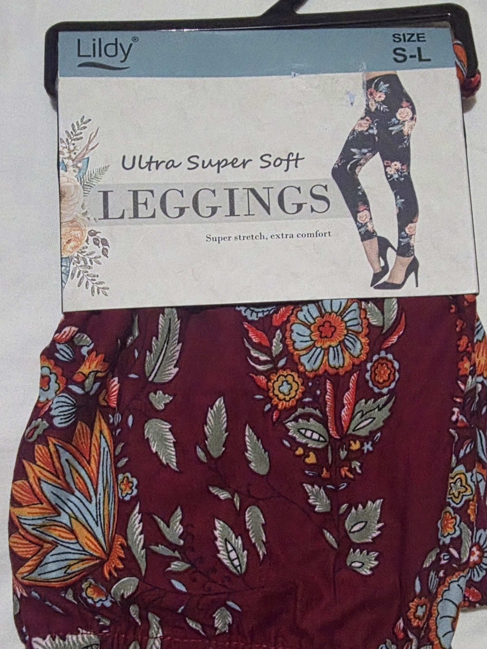 Ultra Super Soft Floral Leggings - Burgundy